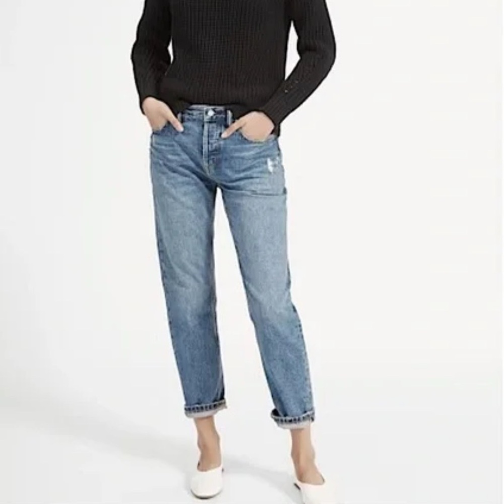 Everlane O-S Relaxed Boyfriend Button Fly Distressed Jean